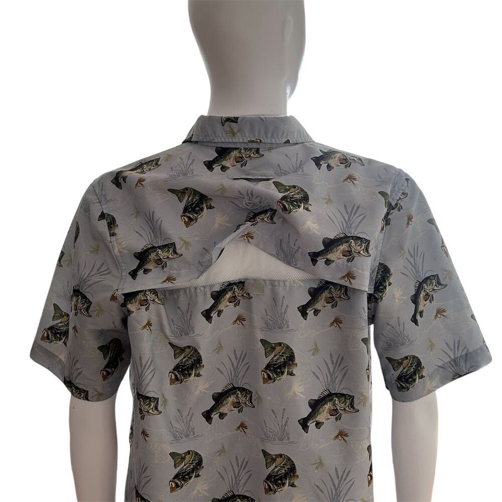 Realtree Fishing Men's Gray Fish Print Button-Up Shirt Size L - Picture 6 of 7